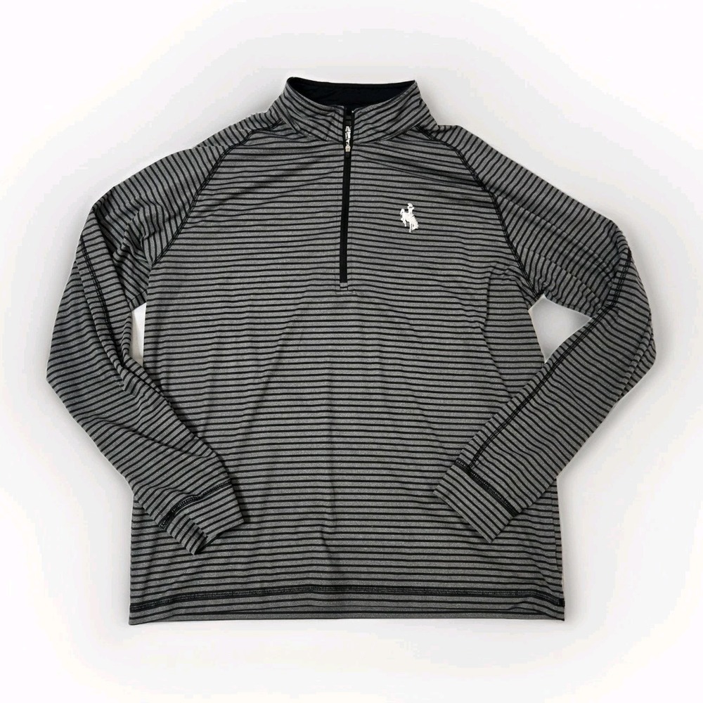 Straight Down Pullover Mens Large Striped 1/4 Zip Golf Raglan Wyoming‎ Cowboys